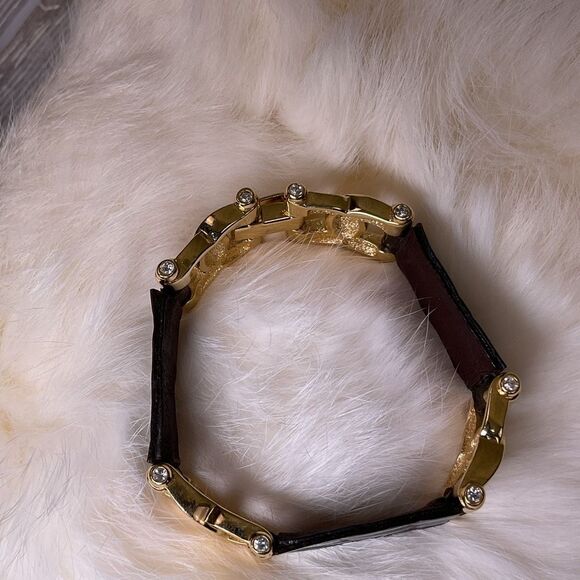 Vintage Burberry Black Leather Silver and Gold Link Bracelet Stamped - Picture 7 of 13